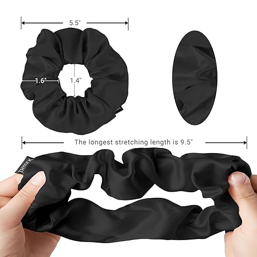 Miniatura 5 de THXSILK Coleteros de seda de morera pura, bonitos lazos para el cabello para mujeres con cabello grueso, color negro