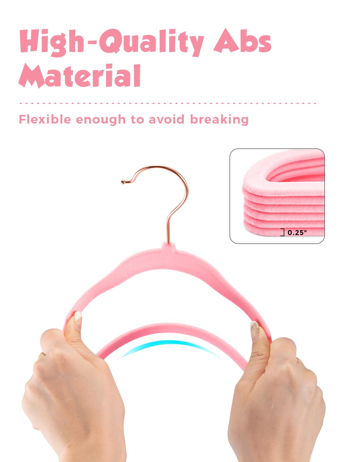 Smartor Perchas de terciopelo para niños, paquete de 50 perchas de fieltro antideslizantes de 14 pulgadas para armario, ahorro de espacio, para ropa de niños pequeños (gancho dorado rosa) - Rosa