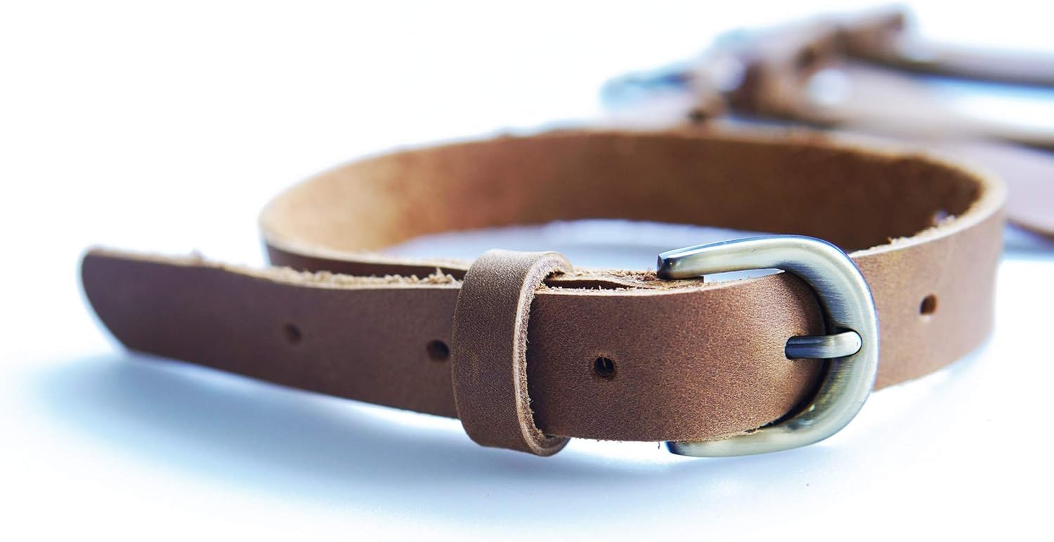 QMYBROW Echtes Leder Riemen (4-Pack), Leder Cinch Riemen, Steigbügelriemen,Mehrzweck-Qualität Haken und Schleife Kabelbinder unten Riemen mit Metallschnalle einstellbare Länge (Bourbon Braun)