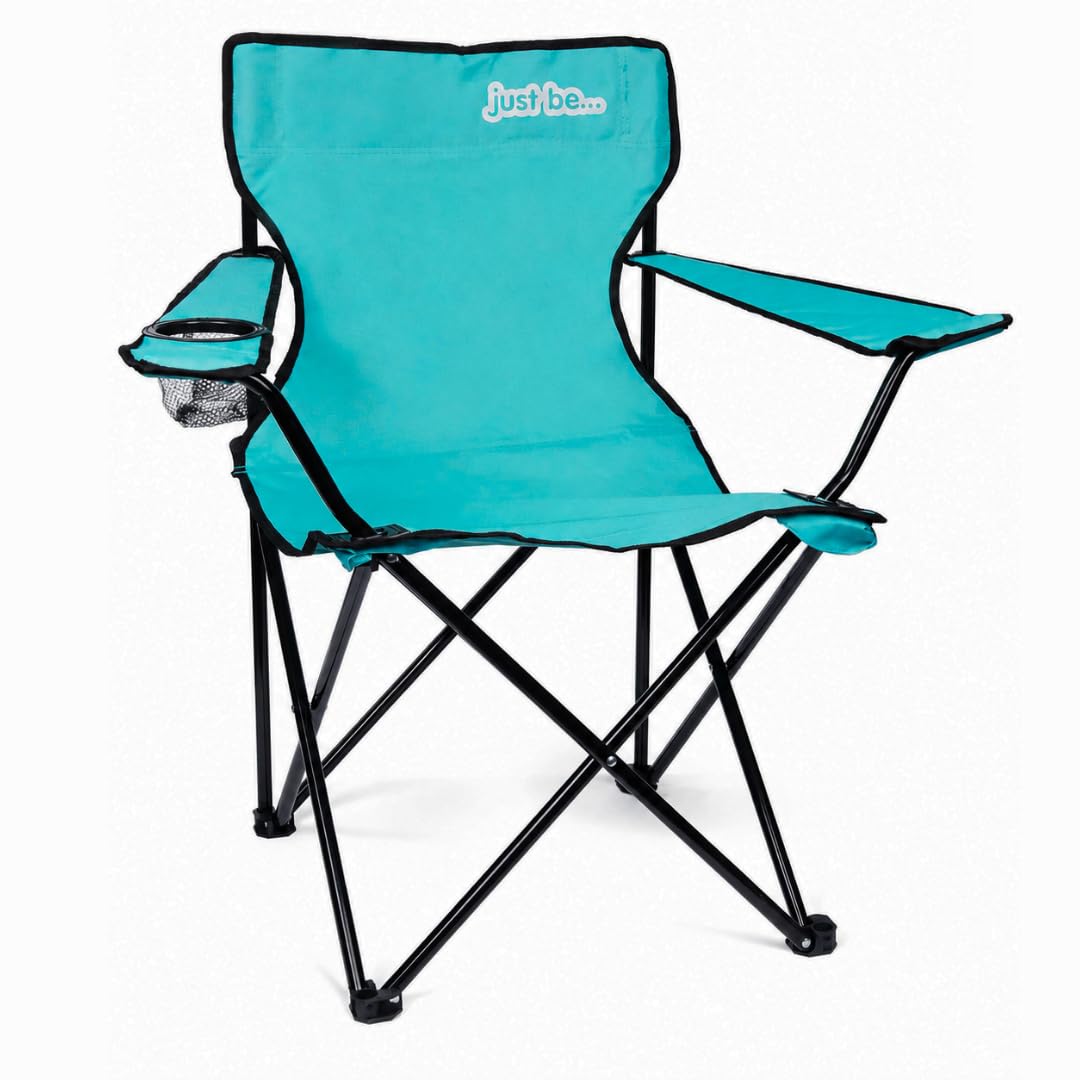 just be... Camping Chair – Lightweight, Foldable & Portable Outdoor Seat with Armrests, Cup Holder & Carry Bag | For Adults & Kids | Garden, Beach, BBQ & Fishing – Light Blue with Black Trim — image 1