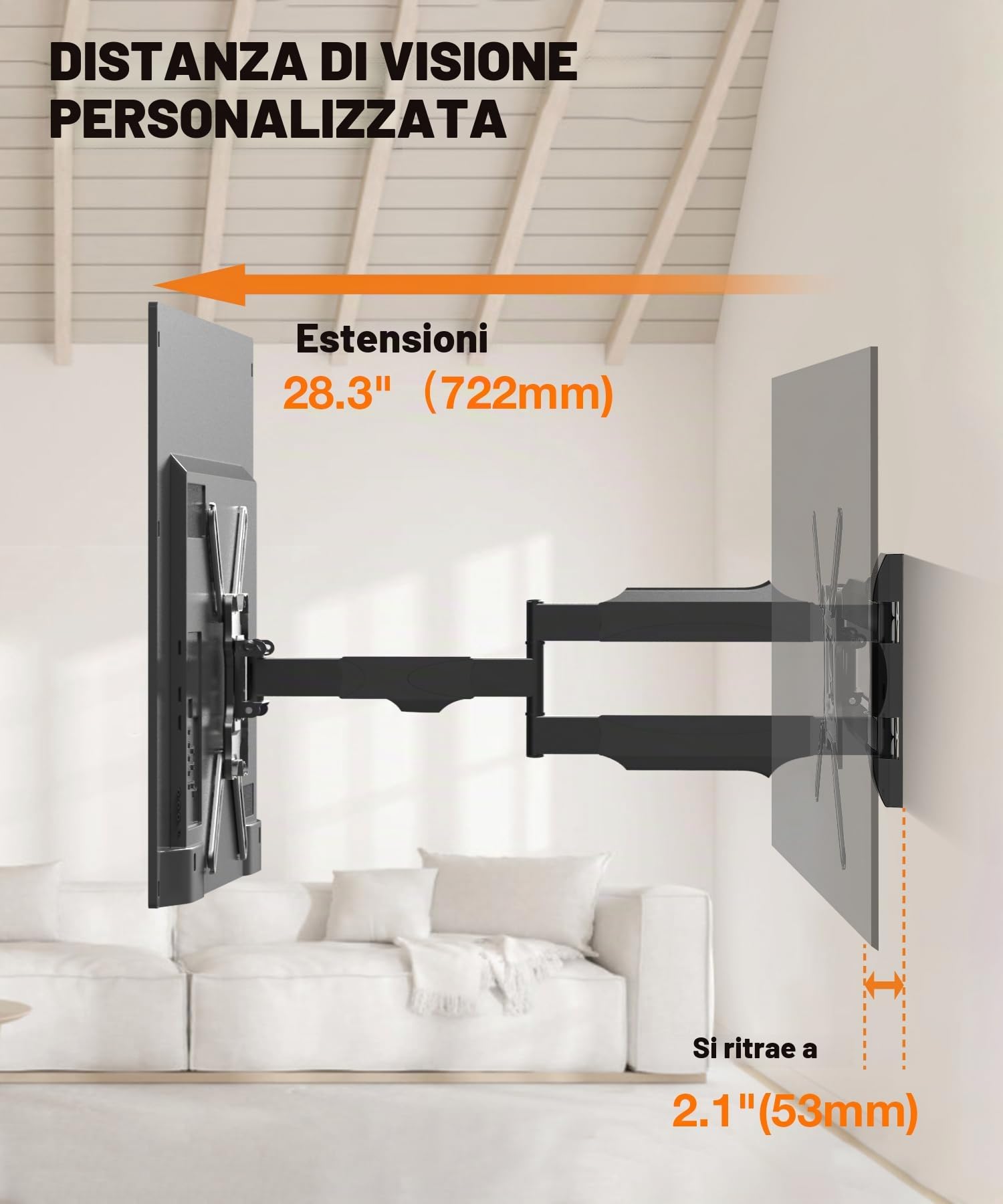 Supporto TV da Parete con Braccio Extra Lungo 720mm - Staffa per TV da 32 a 55 Pollici, Staffa Porta TV a Muro Regolabile,VESA 400 x 400 mm e Carico Massimo 35 Kg | Staffa Porta TV a Muro Regolabile,VESA 400 x 400 mm e Carico Massimo 35 Kg