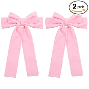2pcs Velvet Pink Hair Bow Clips 5.5" Big Long Tail Velvet Ribbon Alligator Barrettes Hairpins Valentines Dress Outfit Decor Accessories for Girls Women