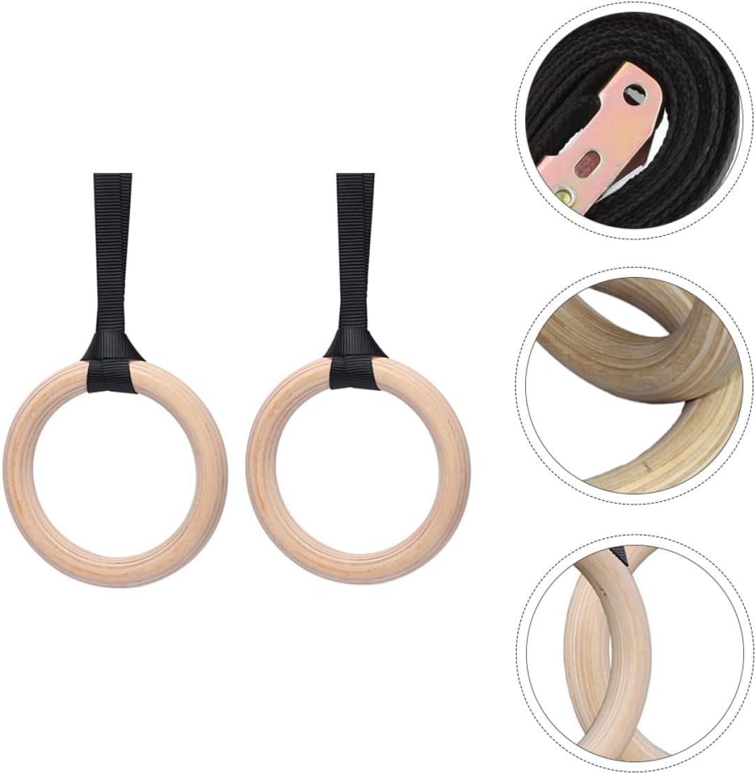 balacoo Gymnastic Rings Straps Workout Rings for Gym Strength Training Equipment Solid Wood Construction Quick Setup System