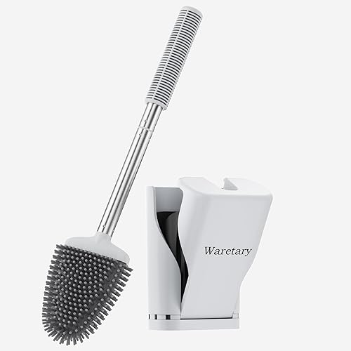 Cepillo de inodoro de silicona con soporte cepillo de inodoro de mango largo y juego de soporte para baño, cepillo limpiador de inodoro montado en