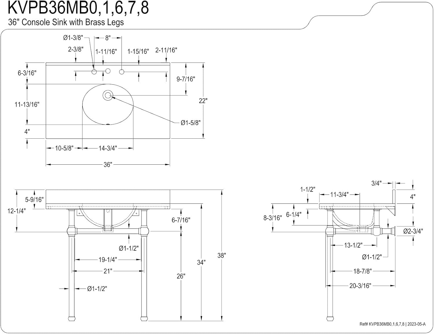 Kingston Brass KVPB36MB0 Templeton 36" x 22" Carrara Marble Vanity Top with Brass Console Legs, Carrara Marble/Matte Black
