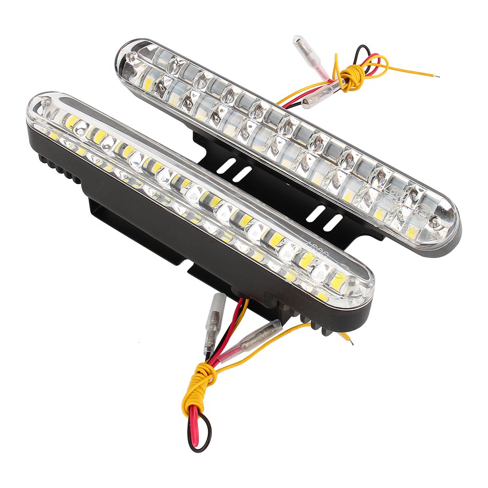 Qiilu Feux de jour 2X 30 LED Voiture 12V DC Feux de Signalisation Diurnes DRL Conduite Lumière du Jour Lampe + Clignotant