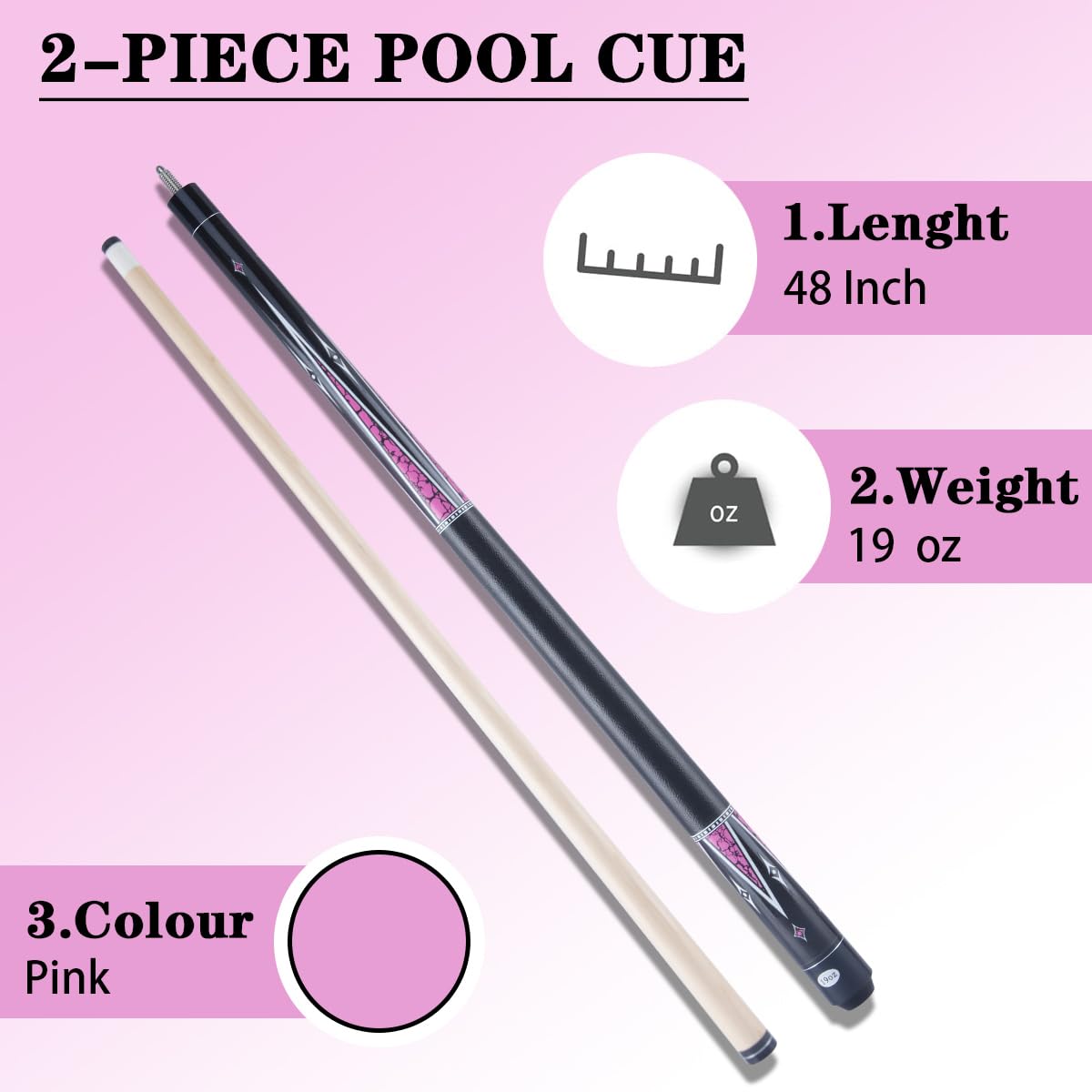 Billiards Short Pool Cue Stick, 48inch Billiard Cue Sticks, Table Pool Stick for Beginners, Hardwood Canadian Maple Pool Sticks for Billiard Table Sports
