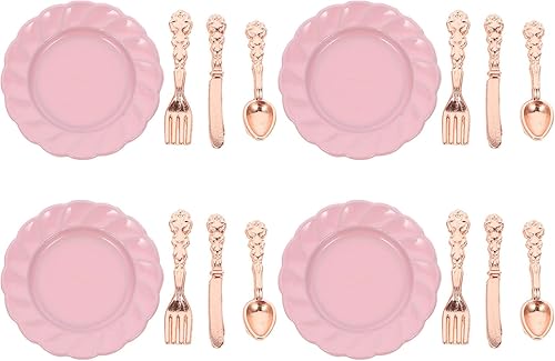 jojofuny Juego de 4 platos en miniatura para casa de muñecas, 1 12 escalas, plato en miniatura, juego de cena para casa de muñecas, simulación para