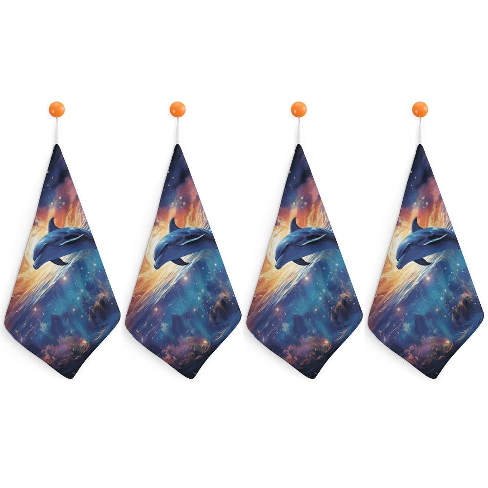 VstaDank Colorful Starry Sky Ocean Dolphin Washcloth with Hanging Loop Quick Dry Microfiber Hand Towel Highly Absorbent Wash Cloth Reusable Makeup Remover Cloth Soft Feel Fingertip Towel for Bathroom