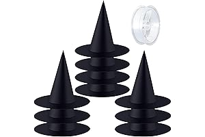 10-Pack Plastic Witch Hat - Halloween Costume Hat with Hanging Rope