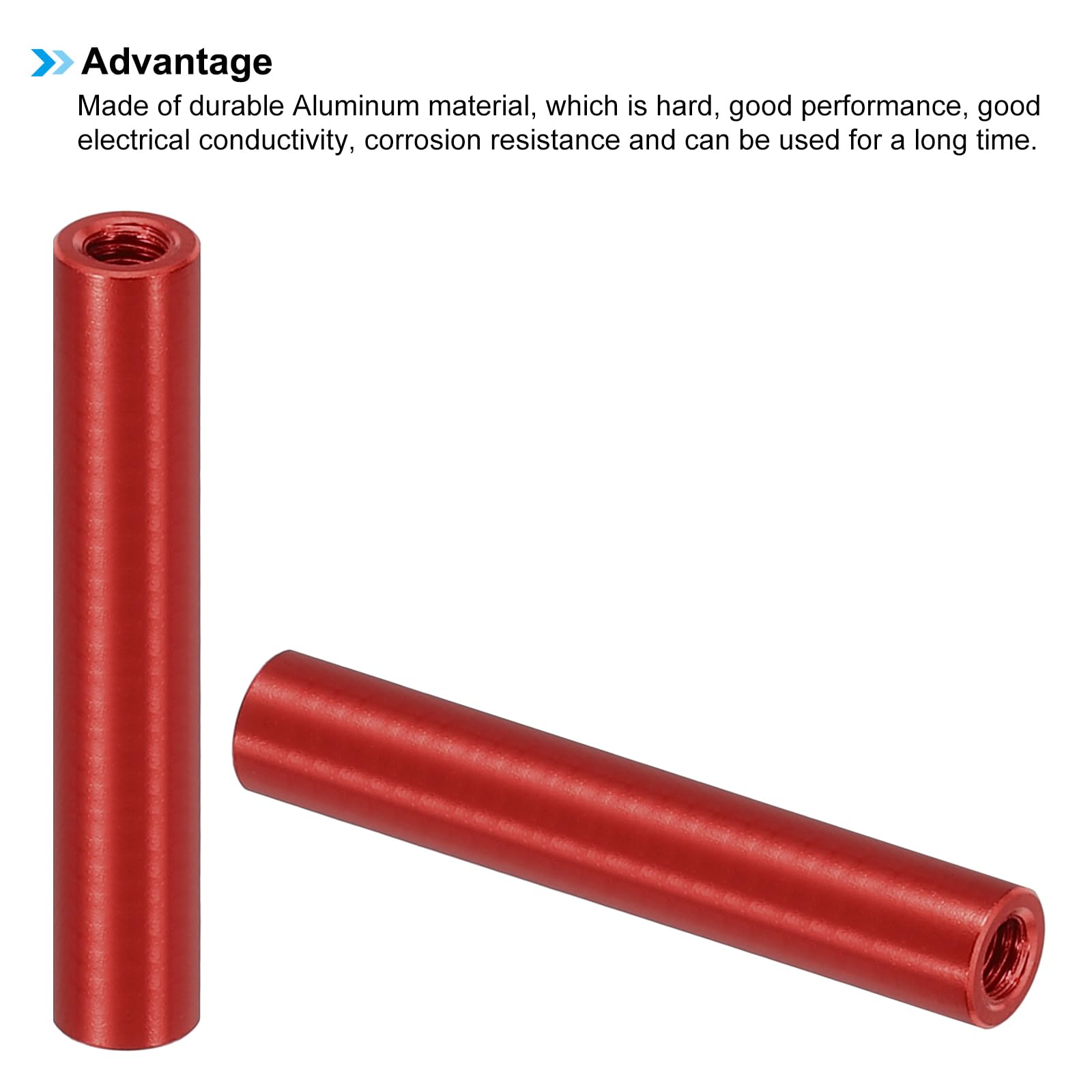 PATIKIL 6pcs M3 Metal Threaded Standoff Spacer Nuts, Round Aluminum Spacers Female Coupling Screws, 1/8" ID x 3/16" OD, Red, (30mm L) - Image 4
