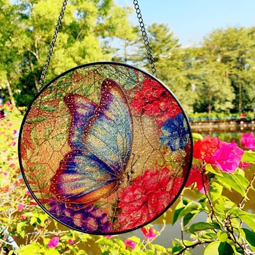 Tree Of Life Stained Glass Suncatcher - Hand-Painted Window Hanging Ornament, 6.3 Inch Home Decor