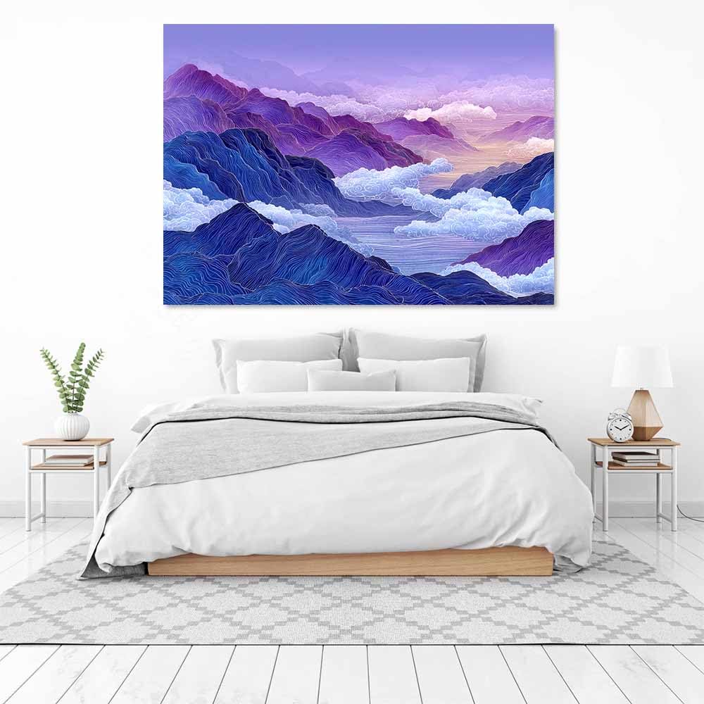 DMZPKZB Stampe paesaggistichestampe Purple Blue Motain Range stampe di paesaggi in stile, quadri su tela, dipinti, arte murale, per la decorazione della divano (różowy) - 80 x 120 cm
