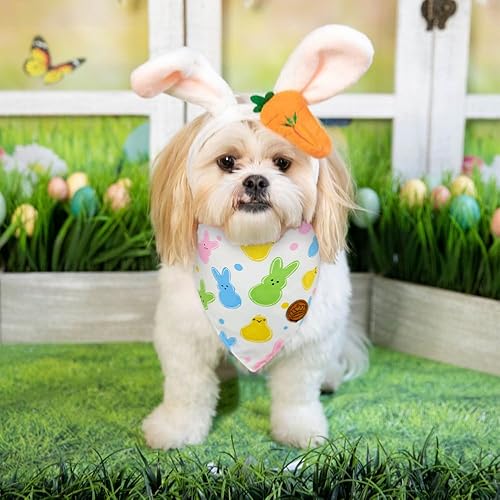 Miniatura 8 de Crowned Beauty Pañuelos de Pascua para perros grandes, paquete de 2 unidades, coloridos conejos, juego de huevos de conejos, rayas florales,
