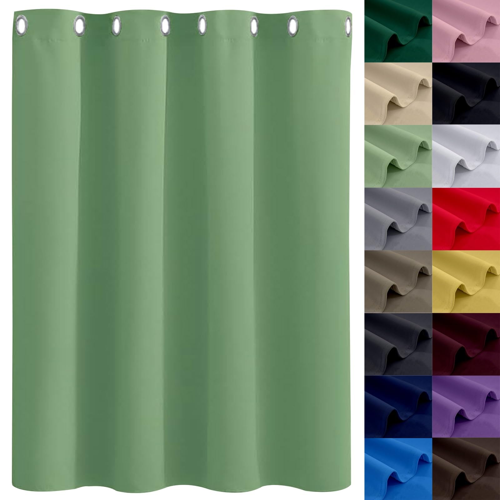 GAIFNAG Pencil Pleat Blackout Curtains 120 x 270 cm Insulated Energy Efficiency Eyelet, Multiple Size and Colour Woven Voile Metallic Ring Top Curtain for Apartment/Hotel Dorm, Tender Green