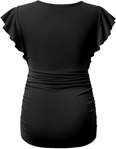 Miniatura 2 de Bhome Camiseta de maternidad con manga corta voladora, fruncido lateral, blusa para embarazada, túnica casual de embarazo