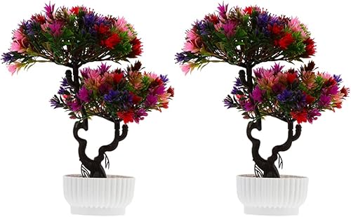 Happyyami Adorno de bonsái de simulación en maceta de plástico 2 piezas adornos de flores artificiales para decoración del hogar