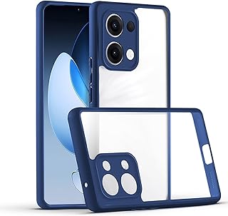 جراب موبايل شفاف مضاد للصدمات من الدرجة العسكرية ومضاد للاصفرار بحماية كاملة وممتص للصدمات مع واقي كاميرا متوافق مع موبايل أوبو رينو 13 شبكة الجيل الخامس 5G من دلع موبايلك (أزرق)