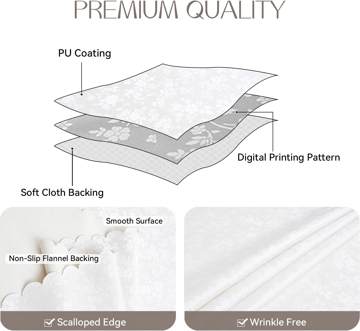 romanstile vinyl tablecloth rectangle, 100% waterproof outdoor heavy duty table cloth with flannel backing, wipeable washable plastic pu table cover for spring, easter, party (rose white, 60 x 84) rose ivory white 60" x 84" (rectangular)