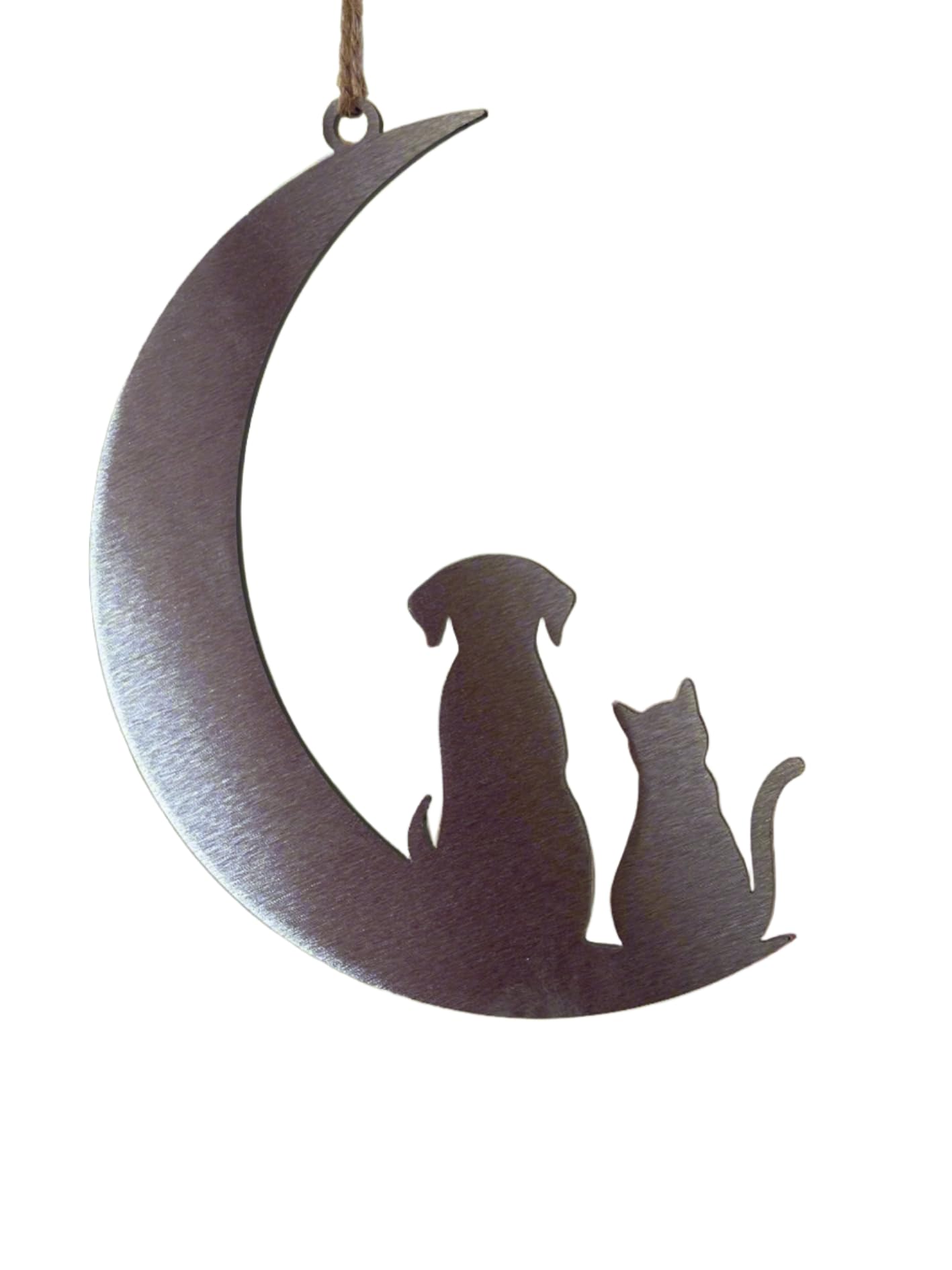 Dog Cat Memorial Moon Ornament Steel Hanging Decoration – Pet Loss Gift Sympathy Keepsake Garden Ornament Dog & Cat Lover Tribute