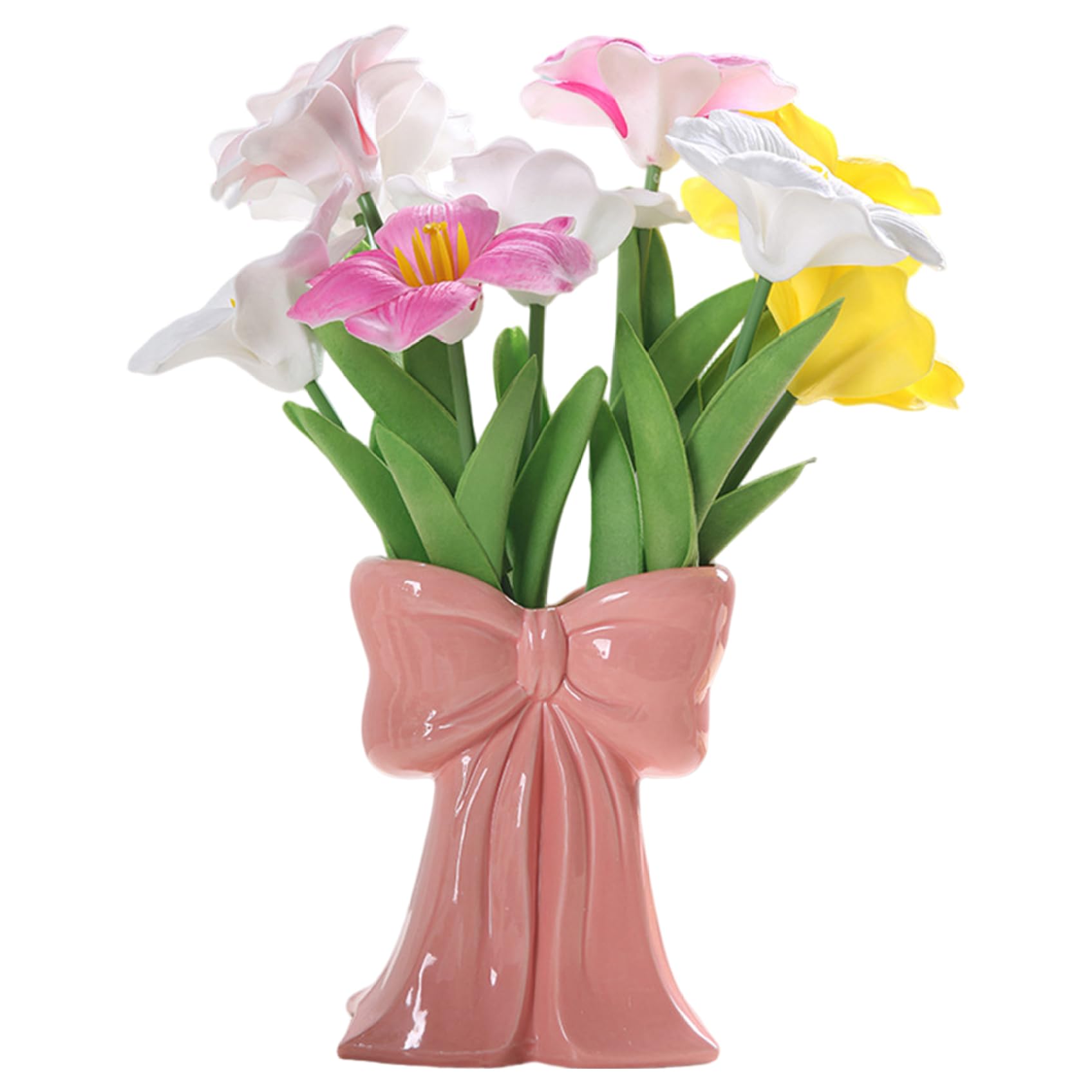 Bow Vase Ceramic, Cute Ceramic Flower Vase Elegant Smooth Bow Decor for Home Office Room Shelf Table/ 6x5x3in(Style-2)