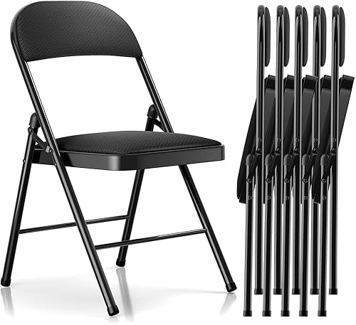 Sillas plegables con cojín, 6 unidades, asiento acolchado negro, marco de metal con respaldo, silla plegable portátil, silla plegable ligera para el
