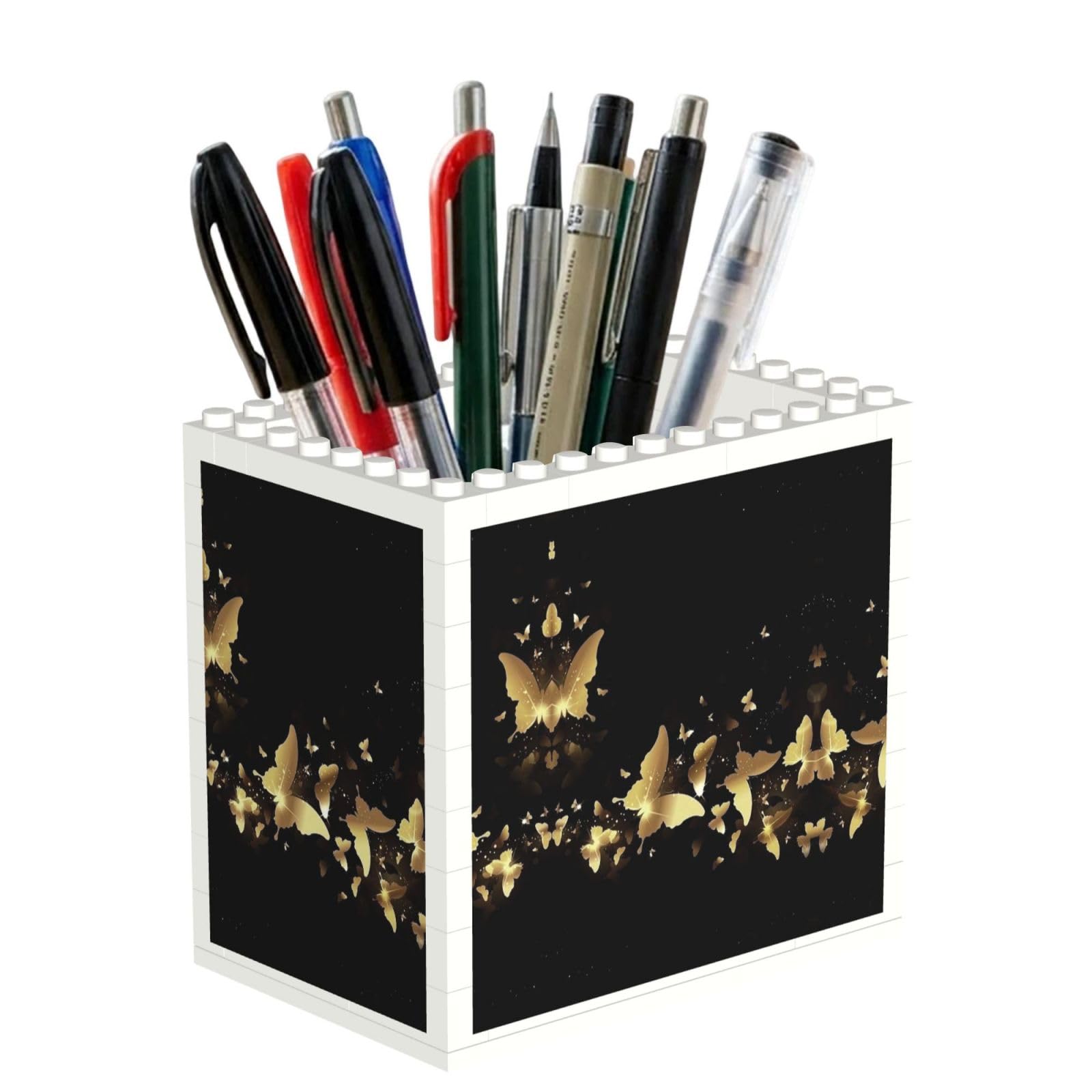 SATUSA Animal Butterfly Print Building Block Texture Pen Holder - Pencil Holder For Desk Pen Organizer,Aesthetic Desk Accessories For Women(1pcs)