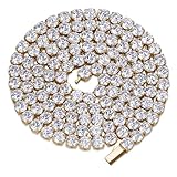 JINAO 6mm Tennis Chain Necklace 18k Gold Plated 30inch 1 Row Lab Simulated Diamond Iced Out Cubic Zirconia Chain Men's Hip Hop Tennis Necklace Chain for Men Women