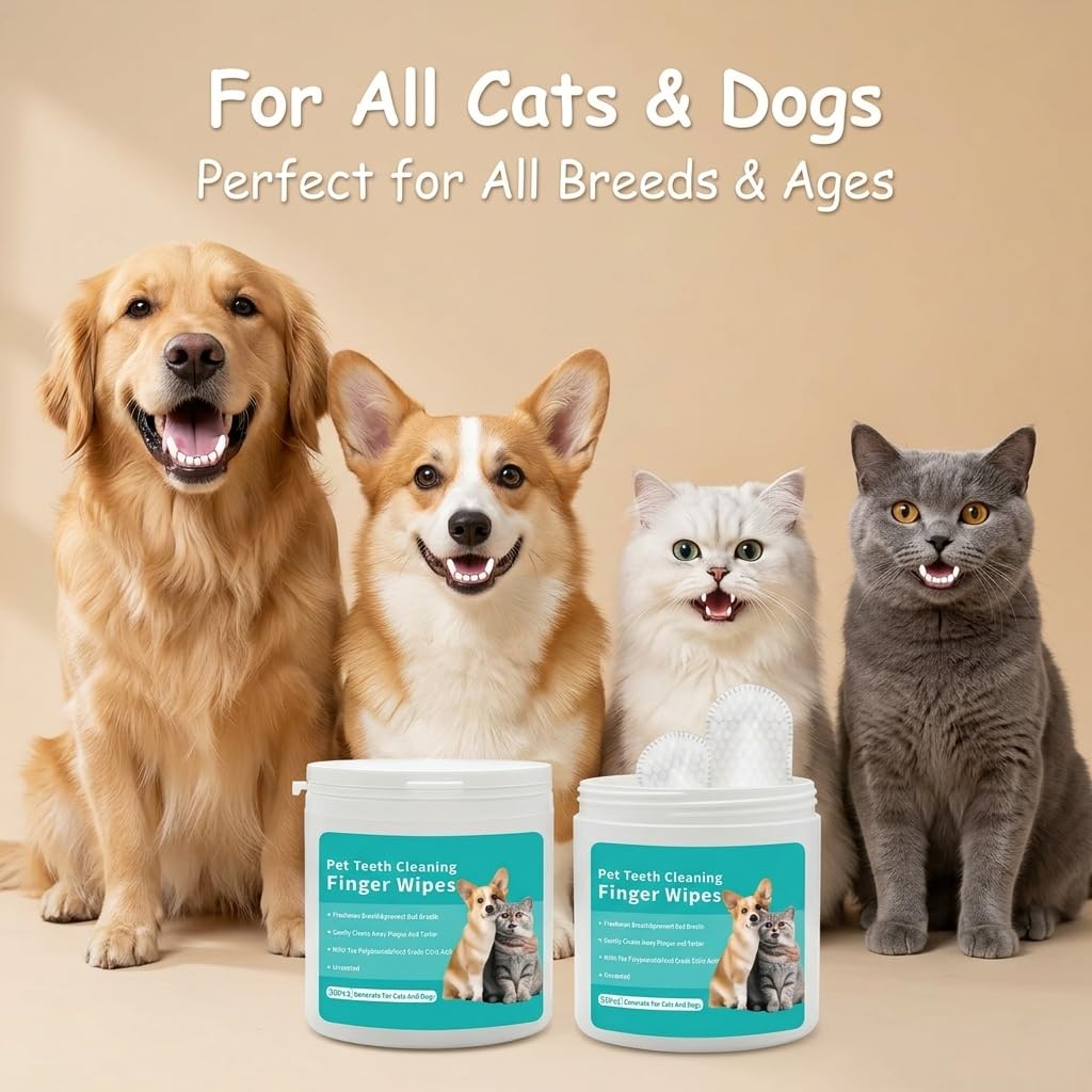 2 Confezioni Salviette Dentali per Cani e Gatti 50 Pezzi/Confezioni Salviette per Pulizia Denti Salviettine da Dito Formula Delicata