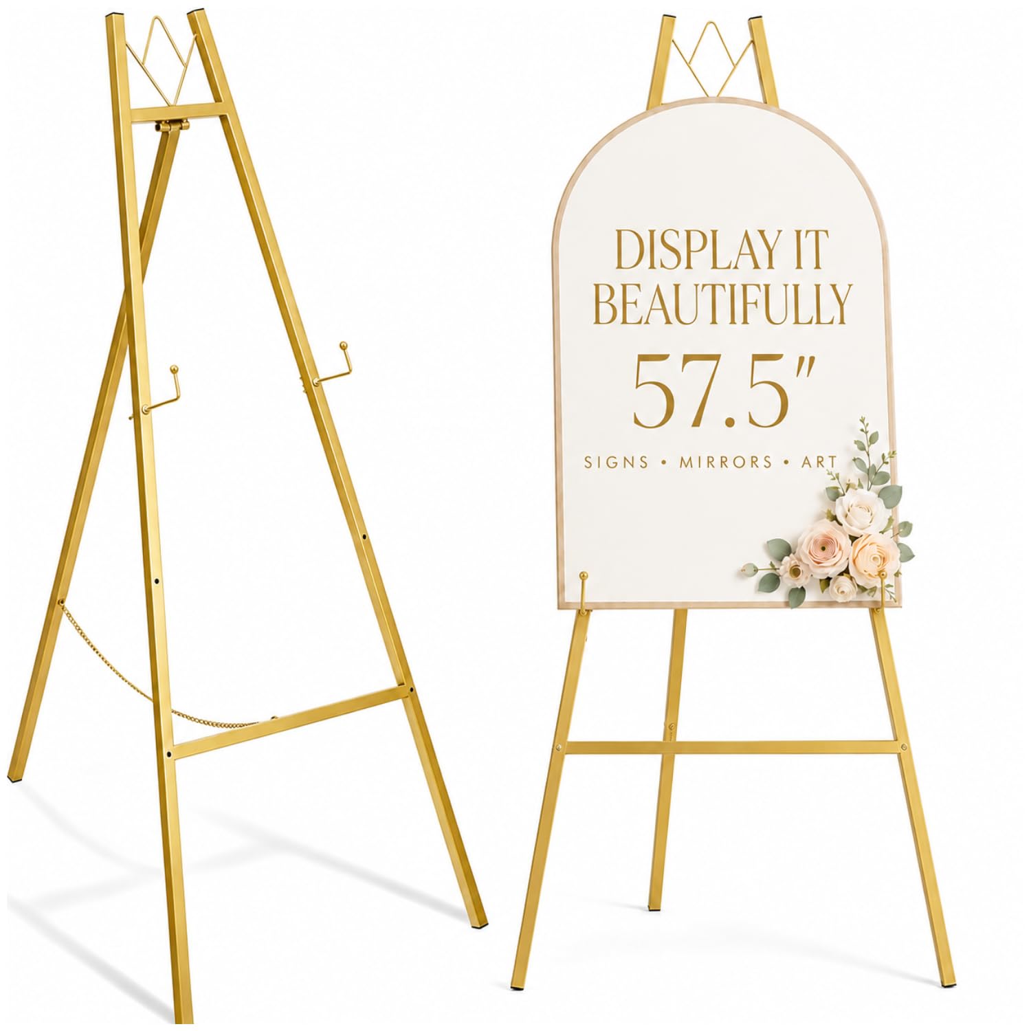 WATIHERE Chevalet doré pour panneaux de mariage - Pas de montage nécessaire, réglable, robuste, présentoir pour art, peinture, affiche, images et décoration d'intérieur