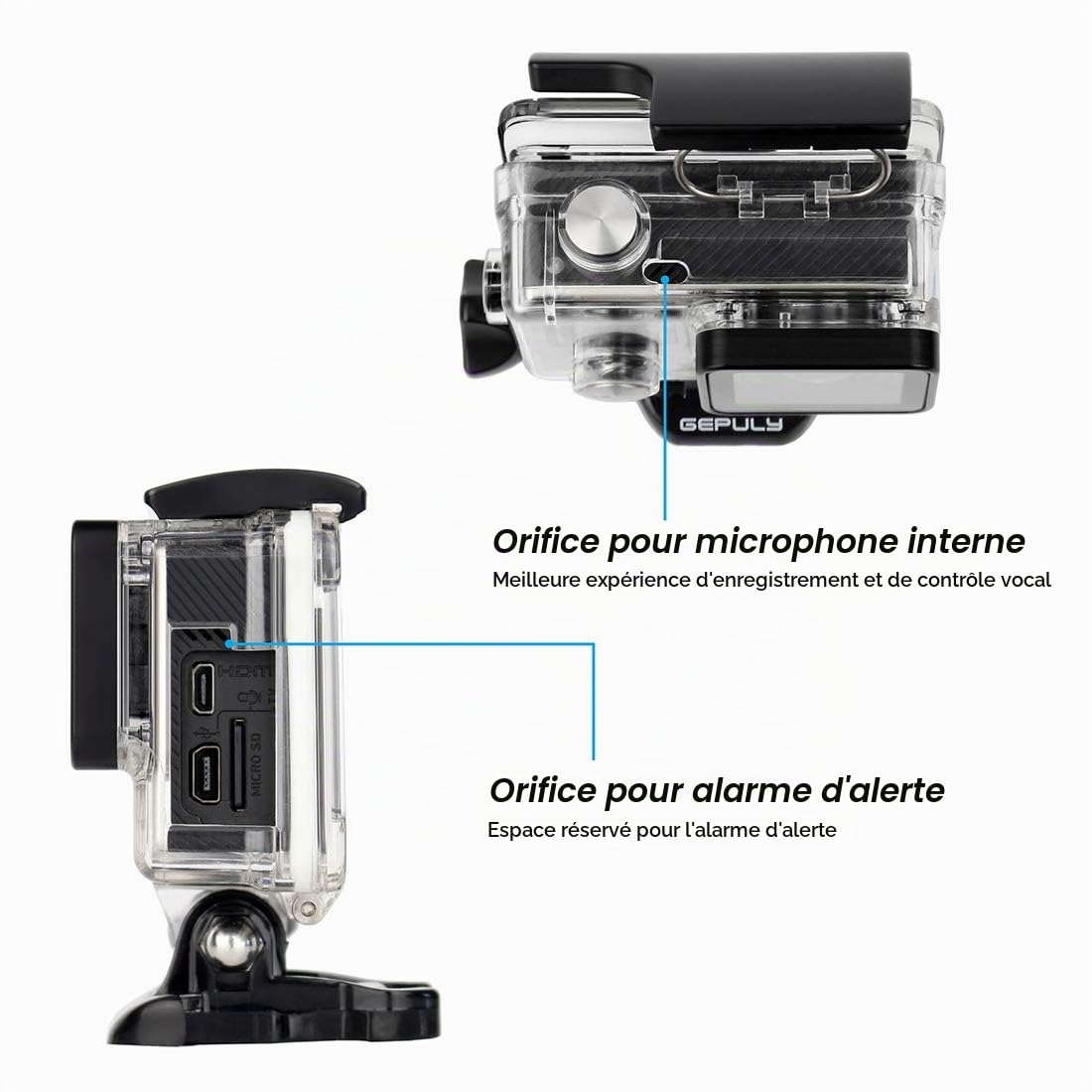 GEPULY Boîtier squelette pour GoPro Hero 4, Hero 3+, Hero 3 Action Camera Side Open Boîtier de protection avec porte arrière squelette pour caméra GoPro Hero4, Hero3+, Hero3