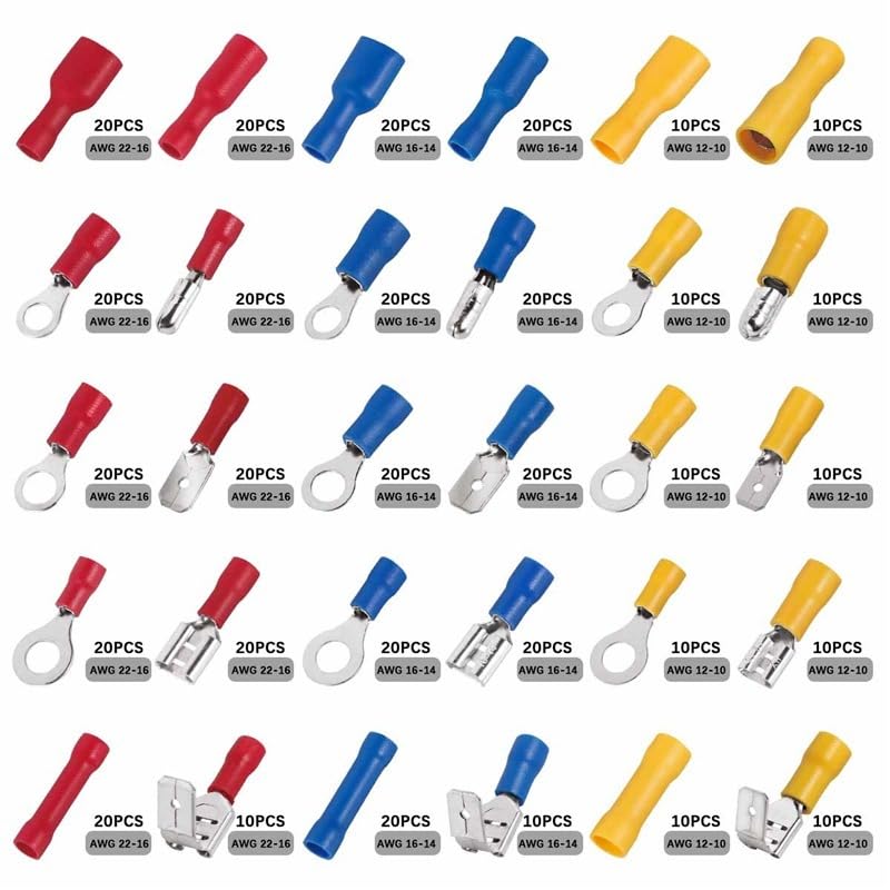 480PCS Insulated Cable Connector Electrical Wire Crimp Spade Butt Ring Fork Ring Lugs Rolled Terminals + Self Adjusting Plier - (Color: 480PCS Plier)