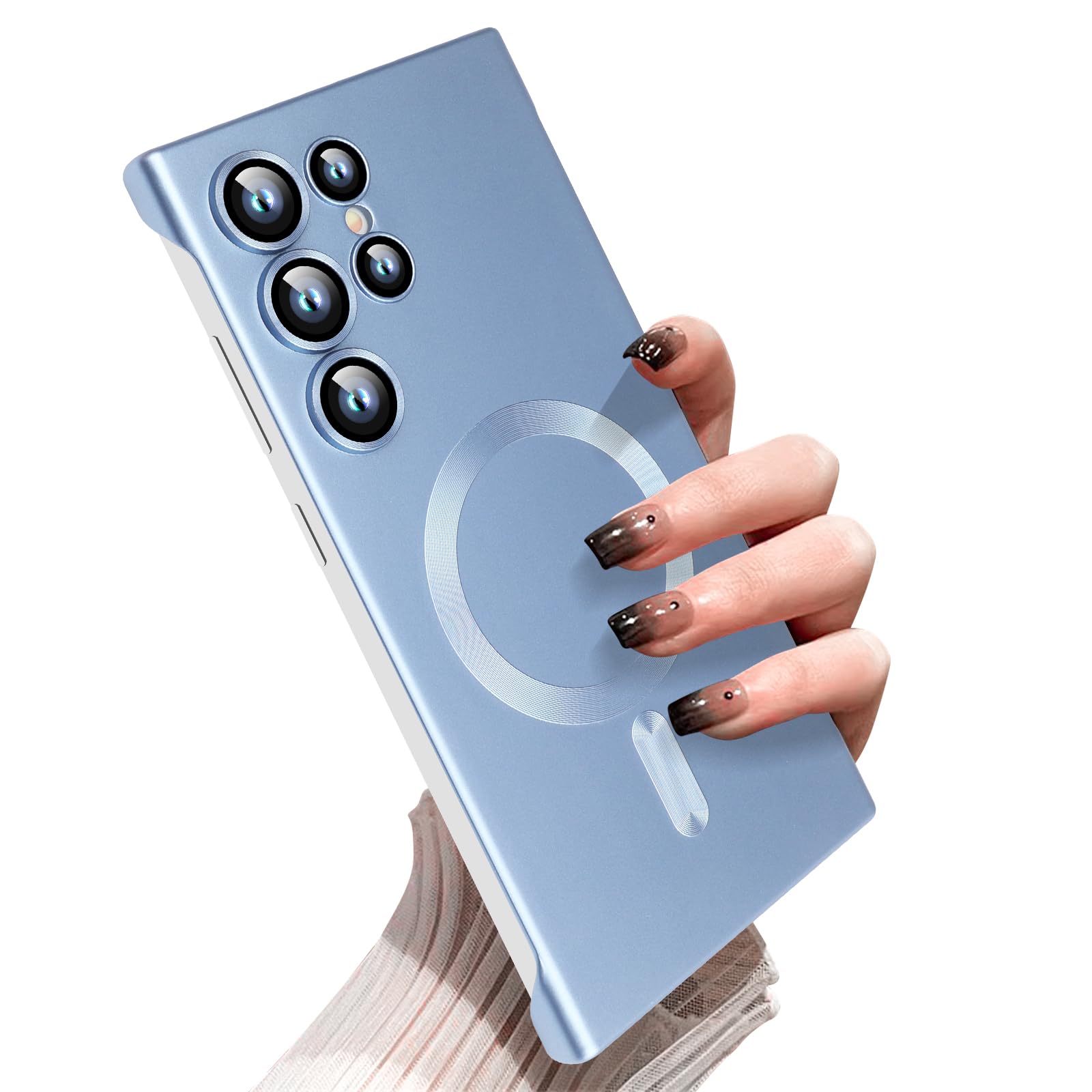 Omio Magnetic Slim Case for Galaxy S23 Ultra Compatible with MagSafe, Matte PC Ultra-Thin Bumper Frameless Borderless Minimalist Design with Camera Lens Protector for Men Women, Blue