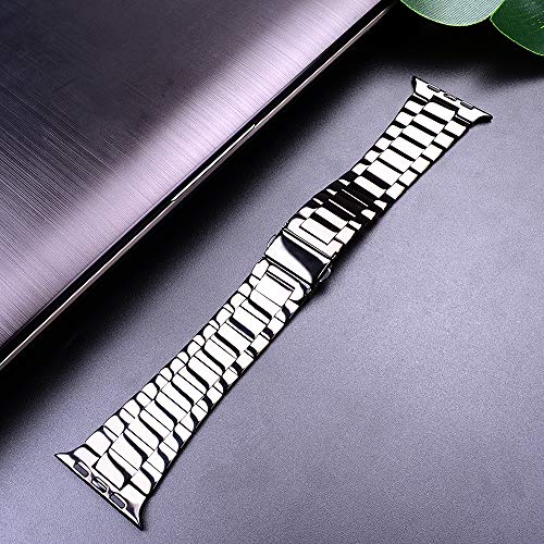 iiteeology Compatible with Apple Watch Band 42mm 44mm 45mm 49mm, Upgraded Solid Business Stainless Steel Band for Apple iWatch Ultra SE Series 8 7 6 5 4, Jet Black