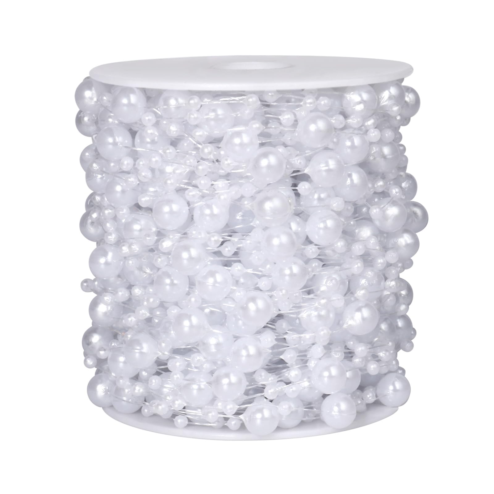 98FT Pearl Beads String Garland, 8mm 3mm Clear Transparent Pearl Beads Roll Strand Bulk for Wedding Party Flower Christmas Decoration DIY Craft