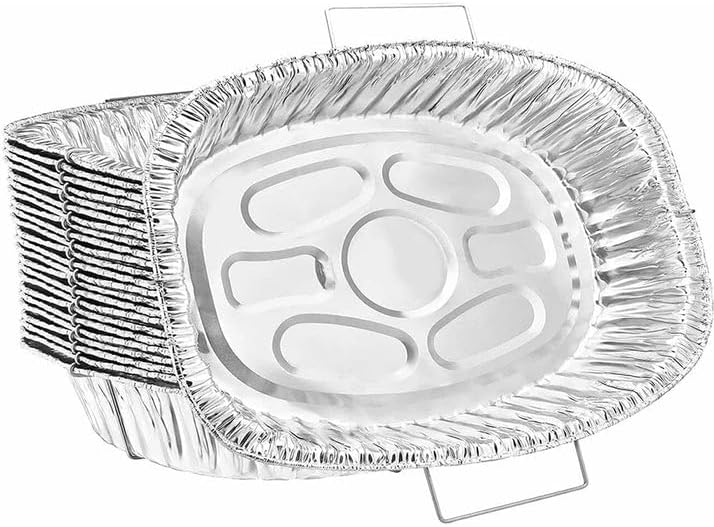 Nicole Fantini's 18.25"L X 13"W X 3.5"D Oval Heavy Duty Disposable Aluminum Foil Rack Roaster with Handle :Perfect for Baking and Roasting : 50 Count
