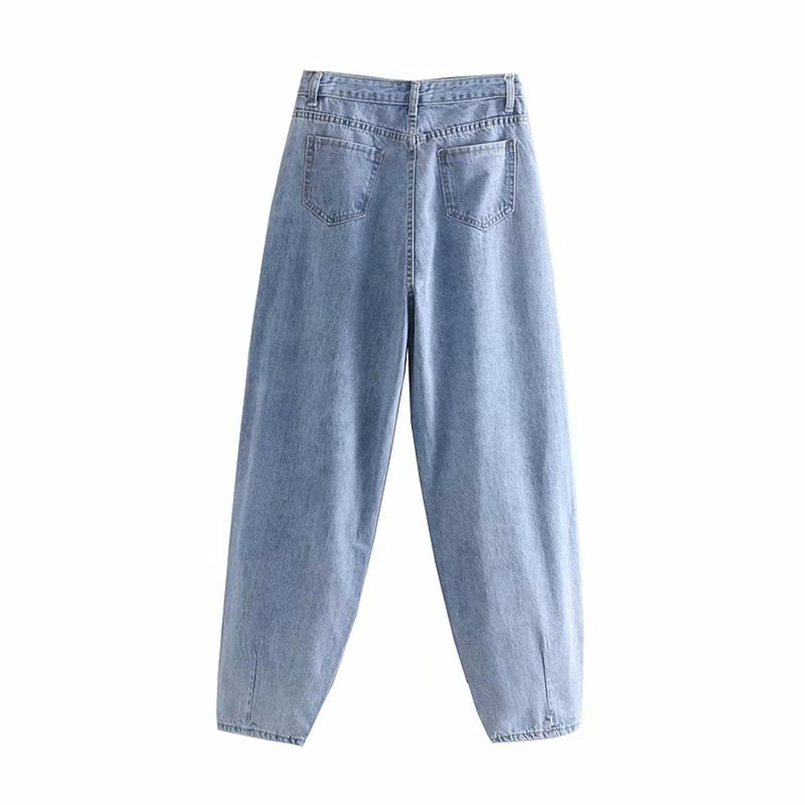 UKKO Jeans da Donna Donne Blue Harem Jeans Losed Mom Jeans Jeans Boyfriends Lavato Denim Long
