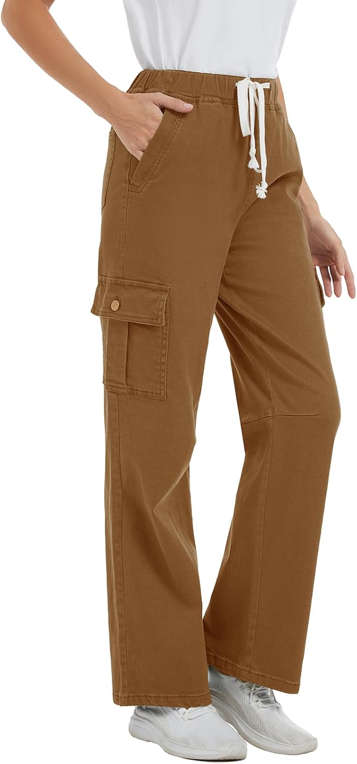 Women Chino Cargo Pants High Waisted Stretchy Fall Pants Women's Drawstring Pull On Trousers - Image 2