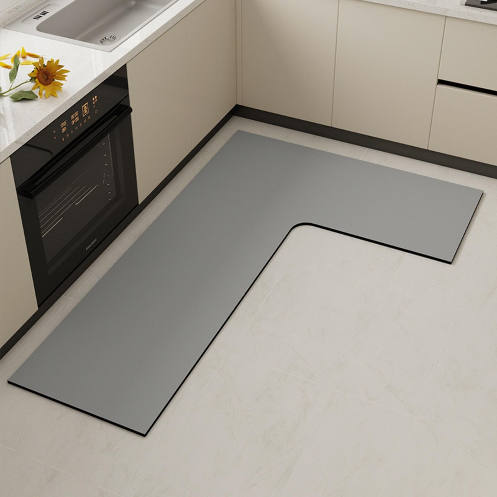 Tapis de cuisine en L gris tapis diatomite absorbant et antidérapant de taille L