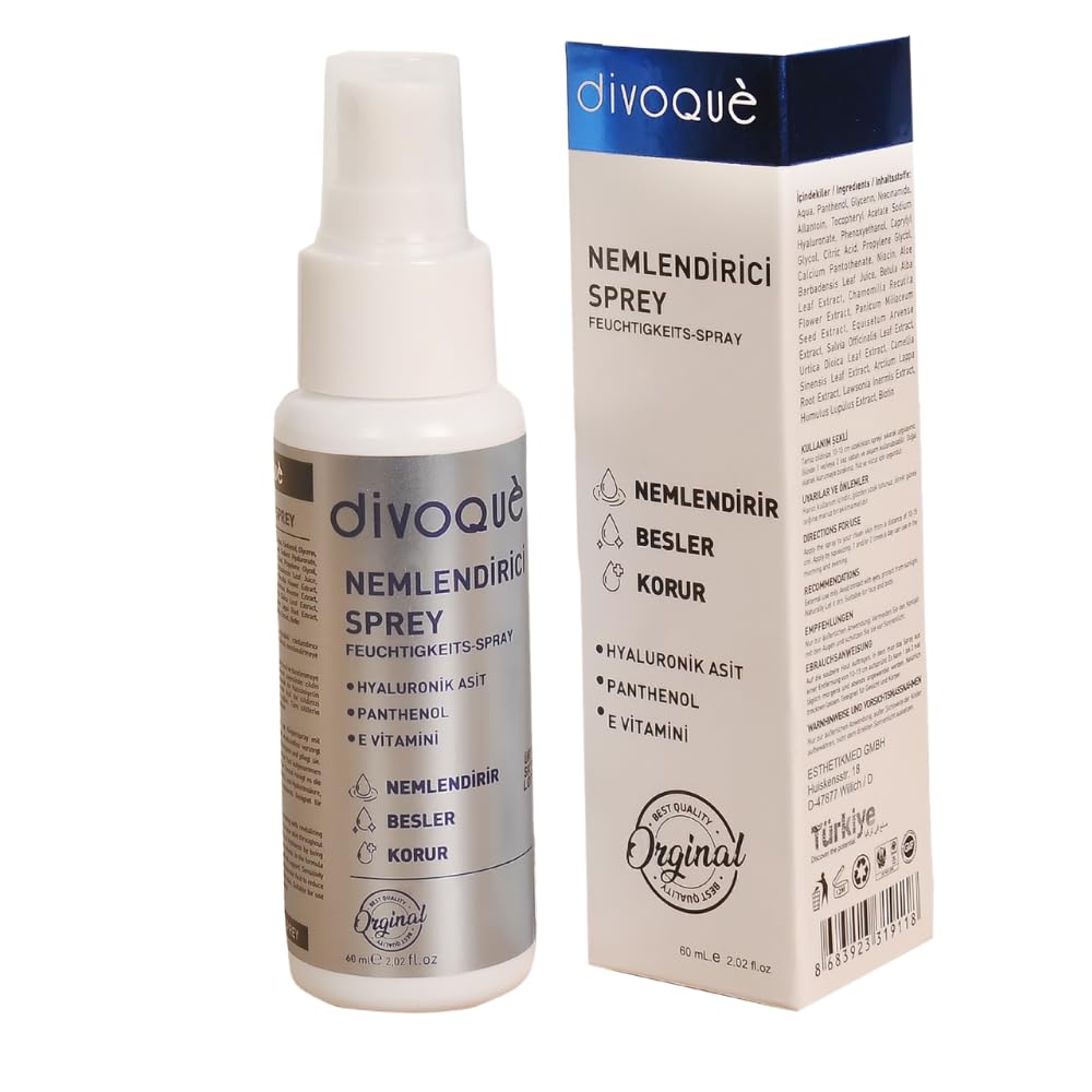 Divoque Canlandırıcı Yenileyici Nemlendirici Yüz ve Vücut Spreyi 60ML (Hyalüronik asit+Panthenol+E Vitamini)