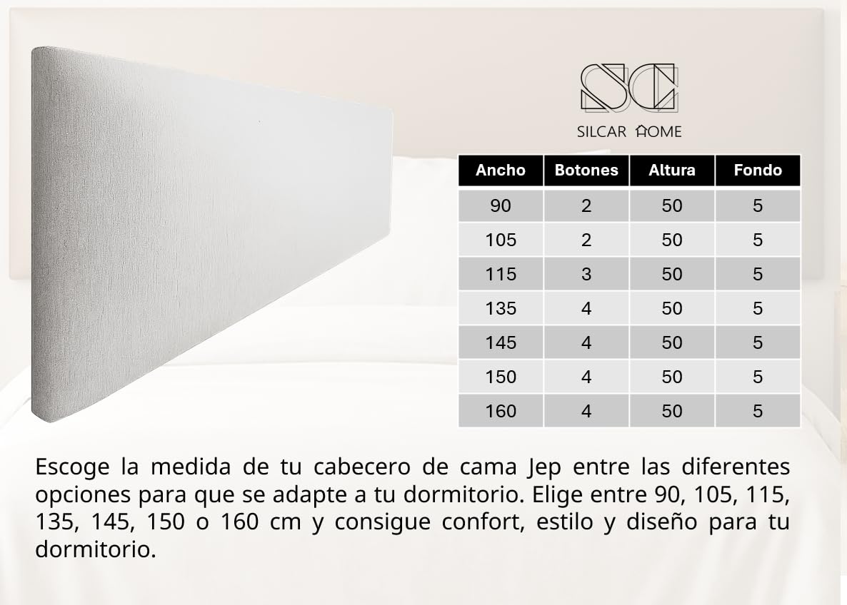 Silcar Home - Cabecero de Cama 135 Tejido Blanco Jep - Estructura de Madera, Tapizado en Polipiel Liso, Diseño Moderno, Fácil Instalación, Acolchado - Tela Blanco, 135 cm