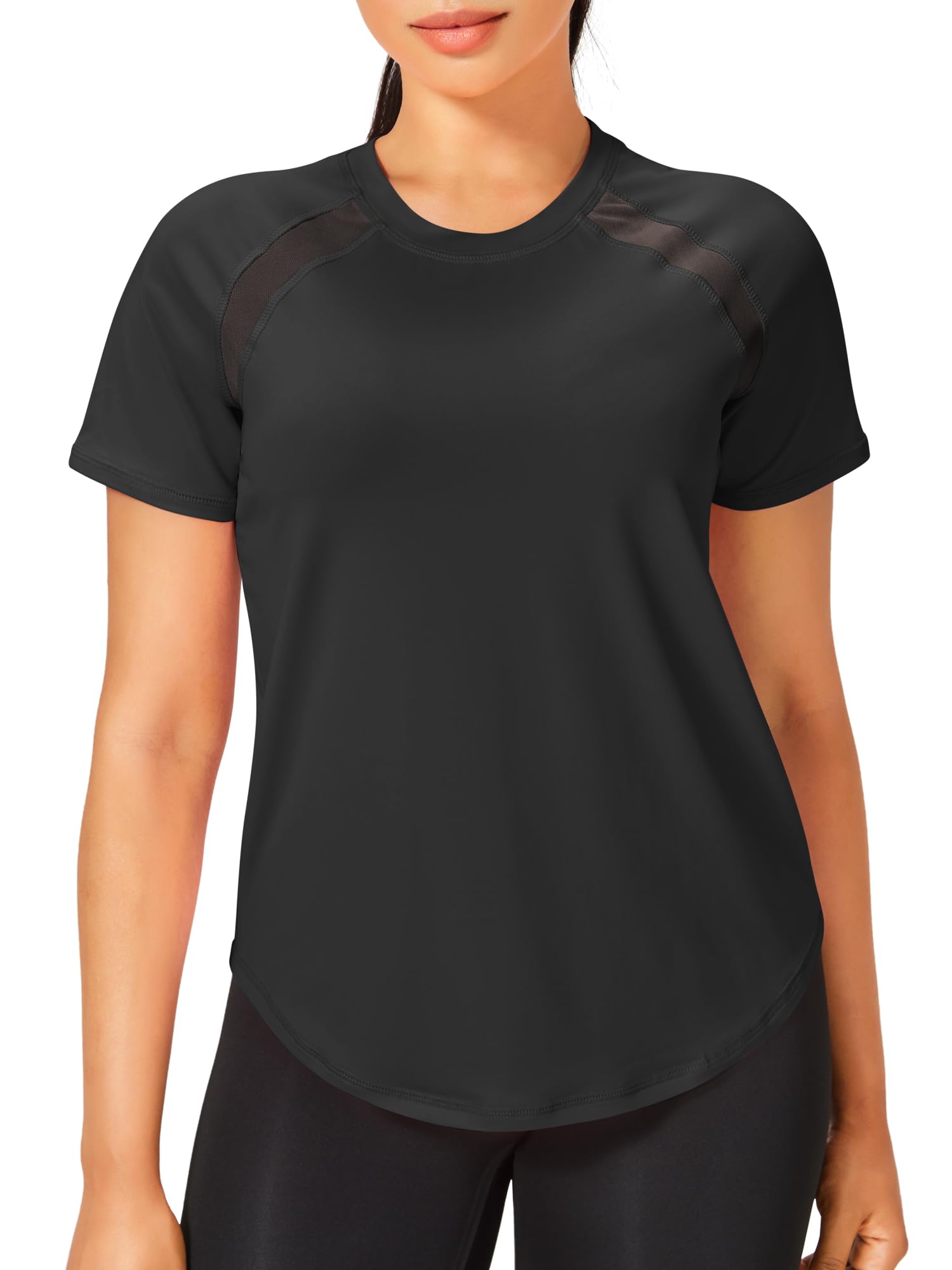 Memouniva Sportshirt Damen Kurzarm Fitness Yoga T-Shirt Atmungsaktiv Funktionsshirt Laufshirt Gym Sport Oberteile