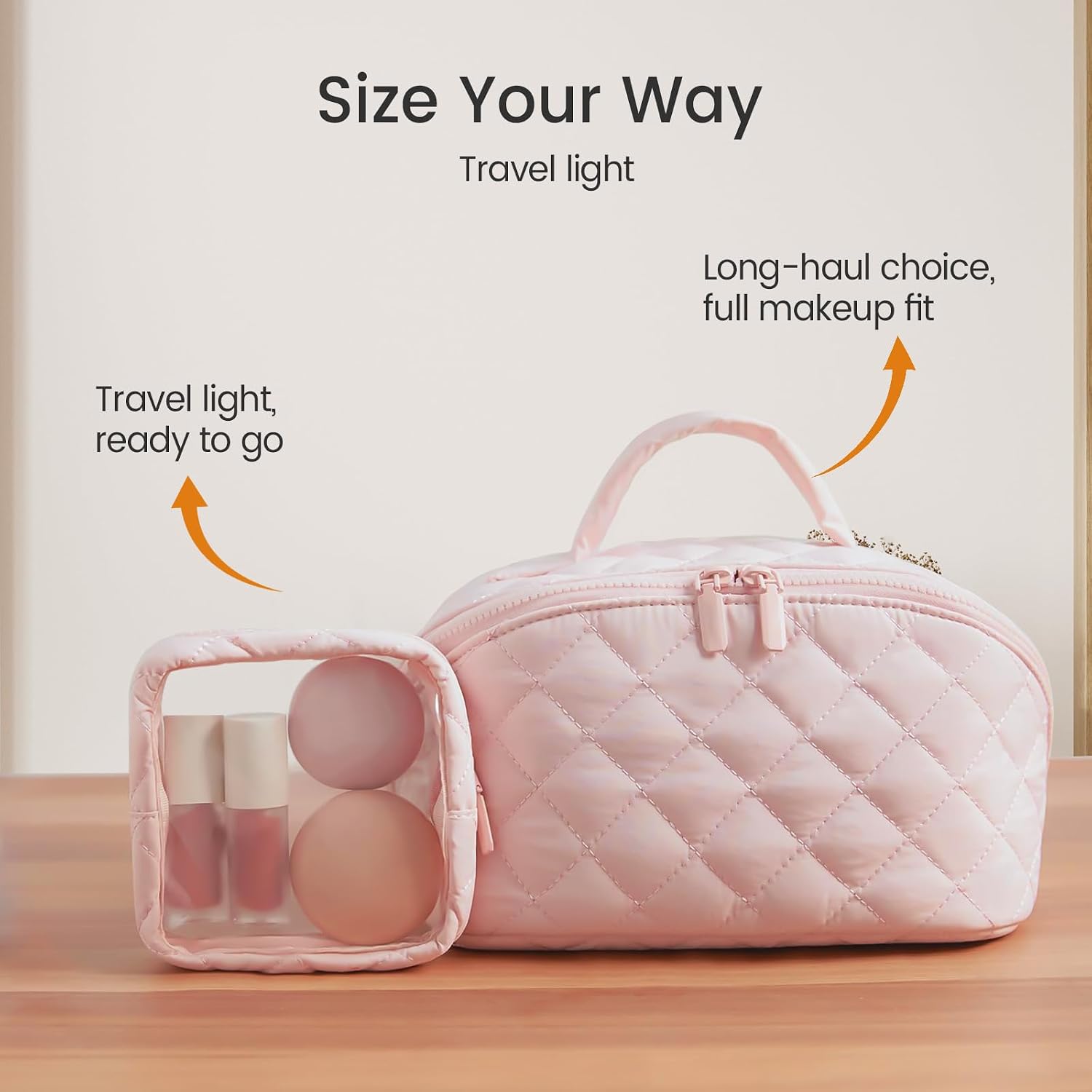 Makeup Bag for Woman, Travel Makeup Bag, Wide Open Lay-Flat Water-Resistant Cosmetic Case, Puffy Padded Organizer for Toiletries & Brushes Large Capacity with Compartments (White)