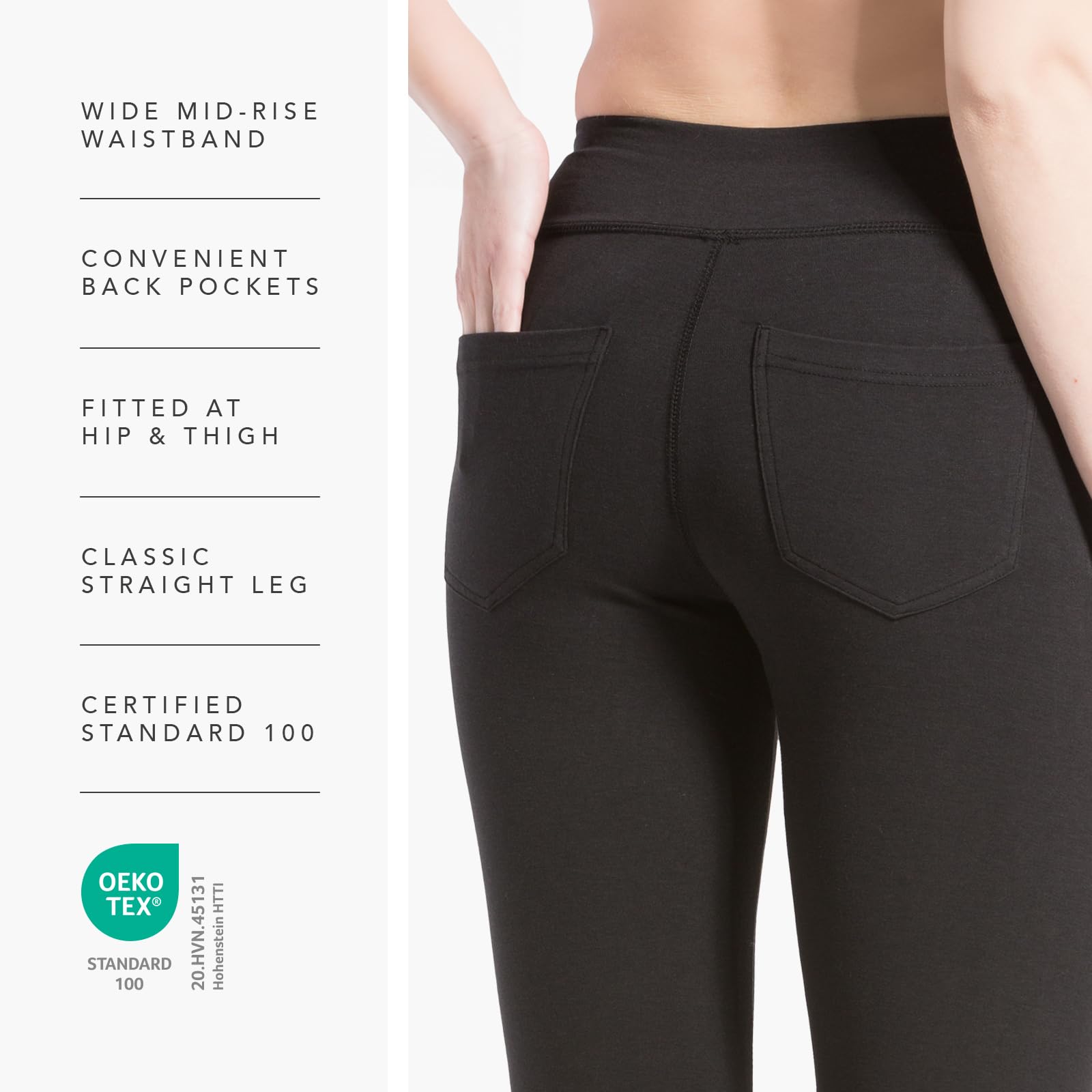 Fishers Finery Ecofabric Pantalón de yoga de pierna recta con bolsillos traseros para mujer - WV-01-YP1-110-BLK-M, Medium ( 81 cm), Negro