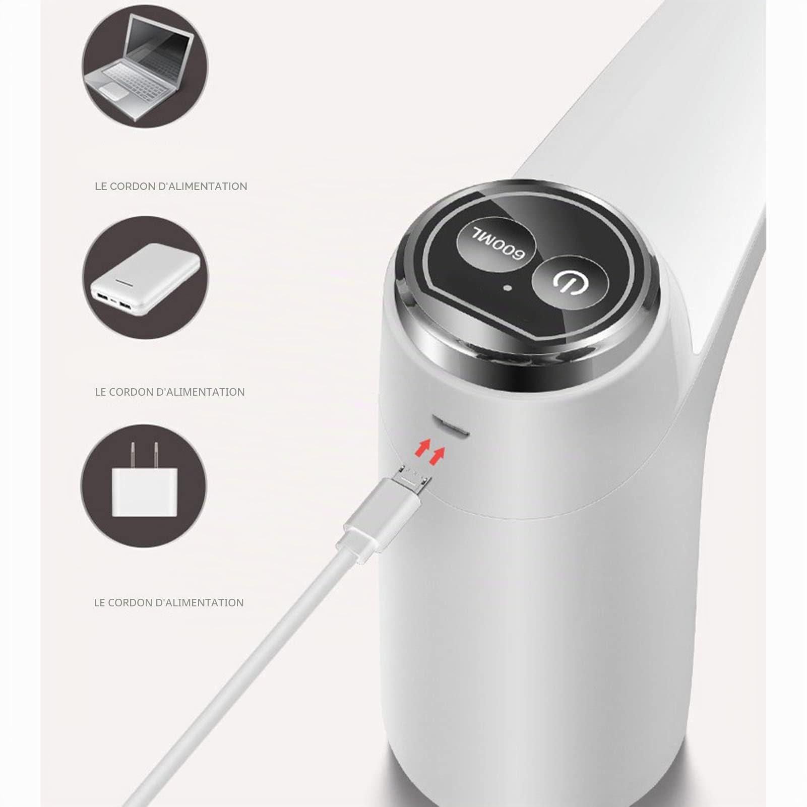 Distributeur D'eau Automatique, Distributeur de Bouteille D'eau à Fonctionnement Silencieux, Pompe de Bouteille D'eau de Charge USB, Pompe de Distributeur D'eau Potable Portable pour Camping, Pique-ni