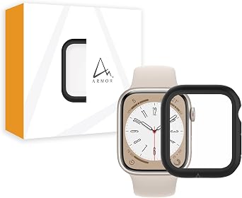 Armor 9H Tempered Glass Protective Case for Apple Watch Series 9/8, 45mm, 9H with HD Mysteric Black