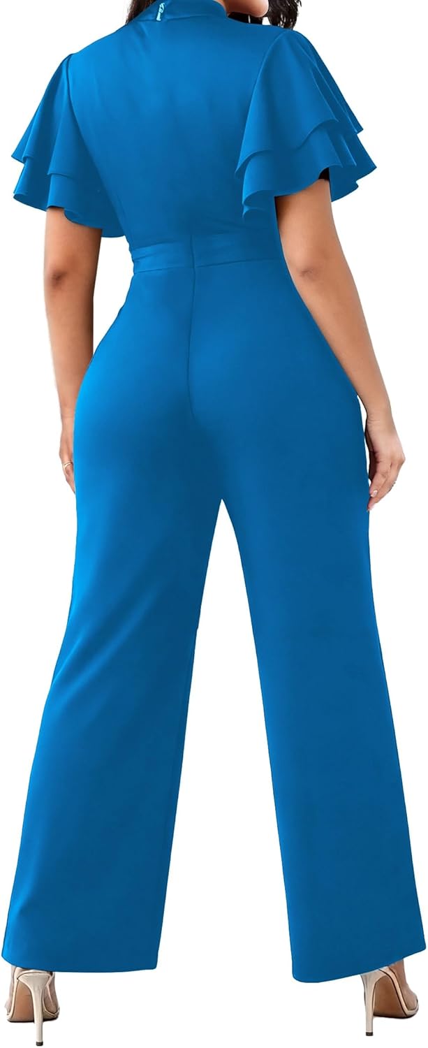 CuteCherry Women's jumpsuits Elegant Sexy Short Sleeve Casual Business Stripe Long Pants Rompers With Belt - Image 3