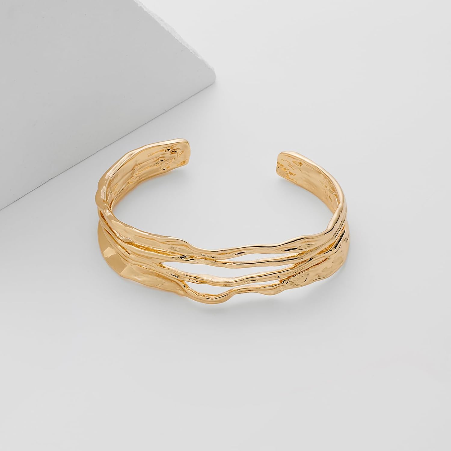 Gold Cuff Bracelet for Women Chunky Multi-layer Cross Wire Open Bracelet Hollow Wide Cuff Bracelets Adjustable Gold Open Cuff Bangle Bracelet - Image 5