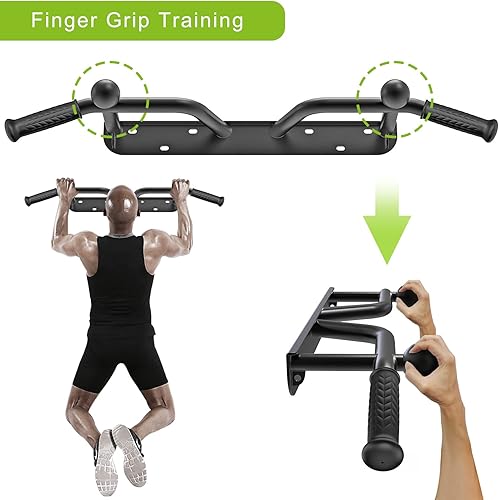 Miniatura 5 de Kipika Barra de dominadas montada en la pared y bandas de dominadas con cinturón de inmersión, acero resistente, resistencia ajustable,