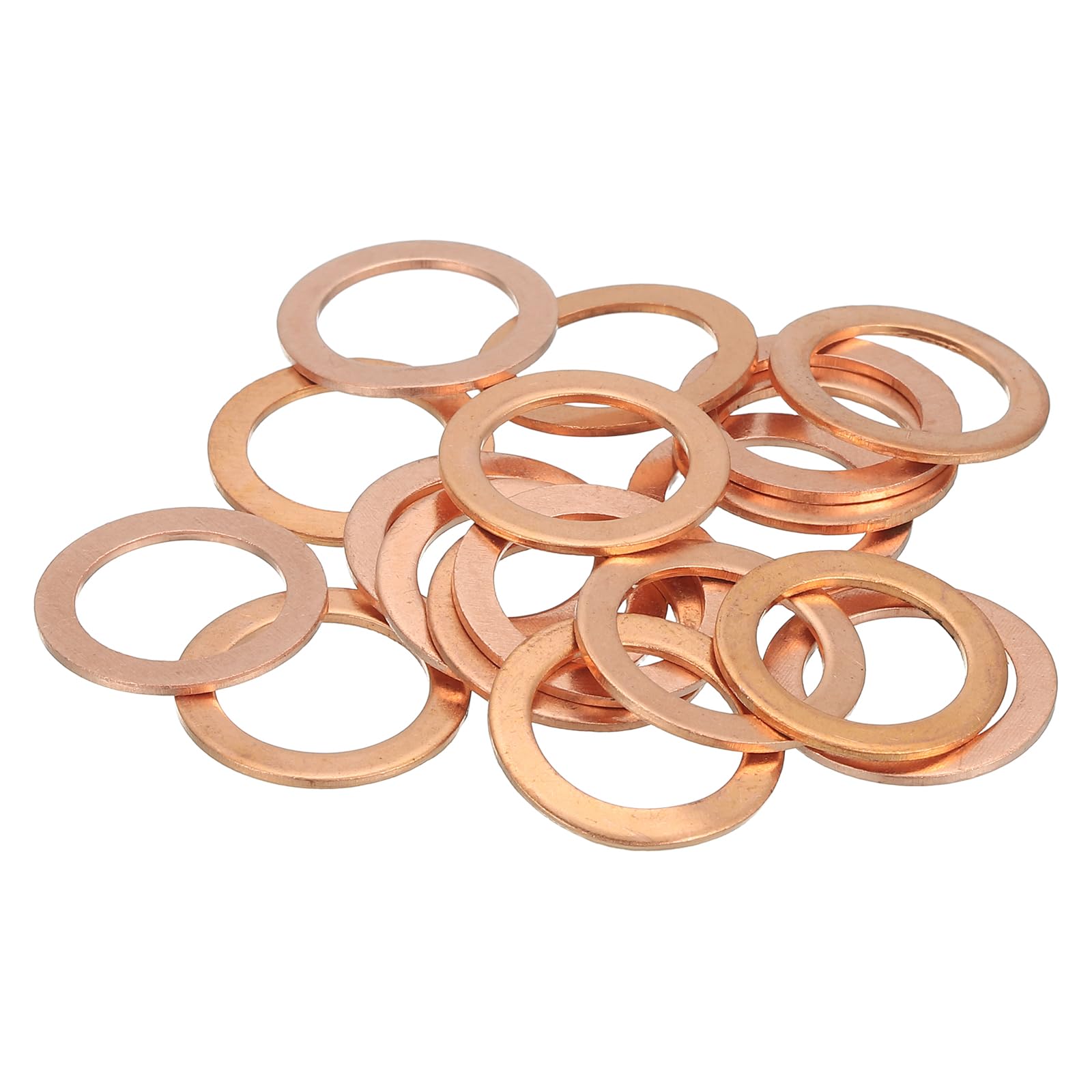 sourcing map 18Pcs Flat Washer, M14 Copper Washers Copper Sealing Ring Crush Washer Kit Assortment, 14mm ID, 20mm OD, 1mm Thick for Bolts Screws Machinery Repair